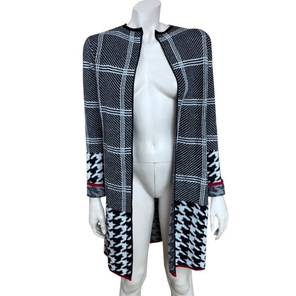 Gramercy 22 Black and White Mixed Print Knit Open Long Cardigan Sweater - Picture 1 of 6